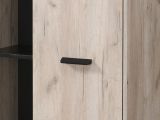 Vetrina Marrone Rovere Chiaro Nero 4 Ripiani Un'anta 67.5x33x130.5h cm, 6 Vani - Dolzago