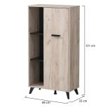 Vetrina Marrone Rovere Chiaro Nero 4 Ripiani Un'anta 67.5x33x130.5h cm, 6 Vani - Dolzago