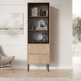 Vetrina Marrone Rovere Nero 2 Ripiani 2 Cassetti 60x40x185h cm, Un'anta - Zanica