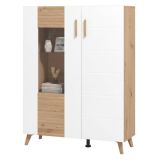 Vetrina Marrone Rovere Nodi Bianco 4 Ripiani Apertura Battente 96x35x125.5h cm, 2 Ante - Cetona