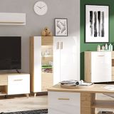 Vetrina Marrone Rovere Nodi Bianco 4 Ripiani Apertura Battente 96x35x125.5h cm, 2 Ante - Cetona