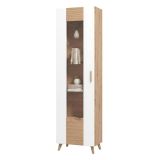 Vetrina Marrone Rovere Nodi Bianco un Ripiano Apertura Battente 58x35x202.5h cm, Un'anta - Camastra