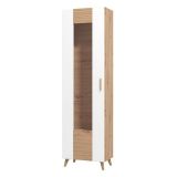 Vetrina Marrone Rovere Nodi Bianco un Ripiano Apertura Battente 58x35x202.5h cm, Un'anta - Camastra