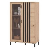 Vetrina Marrone Rovere Nodi Nero 2 Ripiani Apertura Battente 80x40x128.5h cm, 2 Ante - Grimani