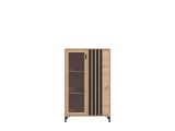 Vetrina Marrone Rovere Nodi Nero 2 Ripiani Apertura Battente 80x40x128.5h cm, 2 Ante - Grimani