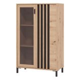 Vetrina Marrone Rovere Nodi Nero 2 Ripiani Apertura Battente 80x40x128.5h cm, 2 Ante - Grimani