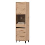 Vetrina Marrone Rovere Nodi Nero 4 Ripiani 2 Ante 55x40x193h cm, con Piedini, Anta e Ripiano Dettaglio Vetro - Ovodda