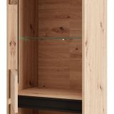 Vetrina Marrone Rovere Nodi Nero 4 Ripiani 2 Ante 55x40x193h cm, con Piedini, Anta e Ripiano Dettaglio Vetro - Ovodda