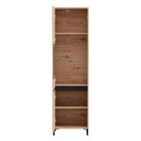 Vetrina Marrone Rovere Nodi Nero 4 Ripiani 2 Ante 55x40x193h cm, con Piedini, Anta e Ripiano Dettaglio Vetro - Ovodda