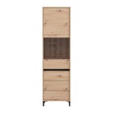 Vetrina Marrone Rovere Nodi Nero 4 Ripiani 2 Ante 55x40x193h cm, con Piedini, Anta e Ripiano Dettaglio Vetro - Ovodda