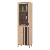 Vetrina Marrone Rovere Nodi Nero 4 Ripiani Apertura Battente 54.5x40x192.5h cm, 2 Ante - Senis
