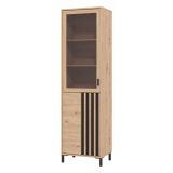 Vetrina Marrone Rovere Nodi Nero 4 Ripiani Apertura Battente 54.5x40x192.5h cm, 2 Ante - Senis