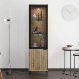 Vetrina Marrone Rovere Nodi Nero 4 Ripiani Apertura Battente 54.5x40x195h cm, 2 Ante - Sorisole