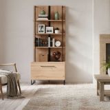 Vetrina Marrone Rovere Nodi Nero 4 Ripiani Un'anta 85x42x191.5h cm, 2 Vani - Gargnano
