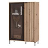 Vetrina Marrone Rovere Nodi Nero 5 Ripiani Apertura Battente 93x40x137.5h cm, 2 Ante - Elva