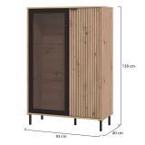 Vetrina Marrone Rovere Nodi Nero 5 Ripiani Apertura Battente 93x40x137.5h cm, 2 Ante - Elva