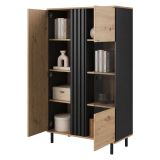 Vetrina Marrone Rovere Nodi Nero 6 Ripiani 2 Ante 90x40x149h cm, con Piedini - Lafasoli