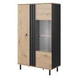 Vetrina Marrone Rovere Nodi Nero 6 Ripiani 2 Ante 90x40x149h cm, con Piedini - Lafasoli