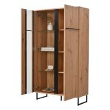 Vetrina Marrone Rovere Nodi Nero 6 Ripiani Apertura Battente 84.5x35x153.5h cm, 2 Ante - Mentana