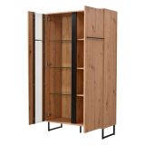 Vetrina Marrone Rovere Nodi Nero 6 Ripiani Apertura Battente 84.5x35x153.5h cm, 2 Ante - Mentana
