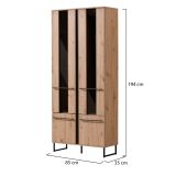 Vetrina Marrone Rovere Nodi Nero 8 Ripiani Apertura Battente 84.5x35x193.5h cm, 4 Ante - Gissi