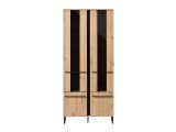 Vetrina Marrone Rovere Nodi Nero 8 Ripiani Apertura Battente 84.5x35x193.5h cm, 4 Ante - Gissi