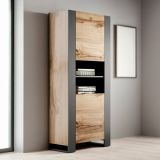 Vetrina Marrone Rovere Nodi Nero Antracite 5 Ripiani Un'anta 65x40x171h cm, 6 Vani - Manerbio