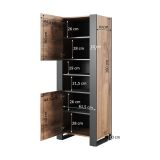 Vetrina Marrone Rovere Nodi Nero Antracite 5 Ripiani Un'anta 65x40x171h cm, 6 Vani - Manerbio