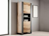 Vetrina Marrone Rovere Nodi Nero Antracite 5 Ripiani Un'anta 65x40x171h cm, 6 Vani - Manerbio