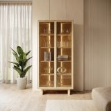 Vetrina Marrone Rovere Trasparente Rovere 4 Ripiani 2 Ante 94x38x195h cm, con led - Hasa
