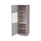 Vetrina Mealhada, Vetrinetta da soggiorno con anta e dettaglio in vetro, Finitura con effetto cannettato, 60x40 h178 cm, Beige