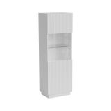 Vetrina Mealhada, Vetrinetta da soggiorno con anta e dettaglio in vetro, Finitura con effetto cannettato, 60x40 h178 cm, Bianco