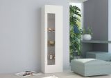 Vetrina Mimmo, Credenza con anta a vetro, Mobile da soggiorno multiuso, 100% Made in Italy, cm 45x34h162, Bianco lucido