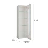 Vetrina Mimmo, Credenza con anta a vetro, Mobile da soggiorno multiuso, 100% Made in Italy, cm 45x34h162, Bianco lucido