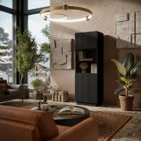 Vetrina Nero 4 Ripiani Un'anta 60x40x178h cm, 5 Vani - Vadd