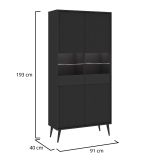 Vetrina Nero 6 Ripiani 2 Ante 91x40x193h cm, 2 Riapiani in Vetro - Lenega