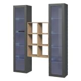 Vetrina Nero Antracite 12 Ripiani Apertura Battente 40x30x180h cm, 2 Ante - Gadoni