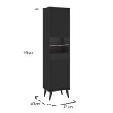 Vetrina Nero Antracite 3 Ripiani Un'anta 47x40x193h cm, Ripiano in Vetro, Anta Reversibile - Lenagaba