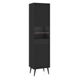 Vetrina Nero Antracite 3 Ripiani Un'anta 47x40x193h cm, Ripiano in Vetro, Anta Reversibile - Lenagaba