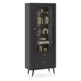 Vetrina Nero oro 4 Ripiani 2 Cassetti 78x40x192h cm, Un'anta - Lolaleha