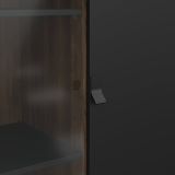 Vetrina Zoe, Credenza espositiva, Vetrinetta multiuso, Madia da soggiorno, 40x102 h162 cm, Nero e Noce