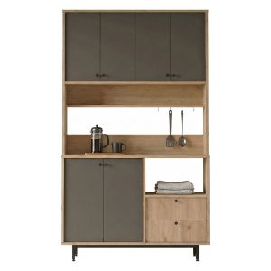 Credenza Nero Antracite Marrone Rovere 4 Ripiani 2 Cassetti 120x36x205h cm, 6 Ante - Pianella