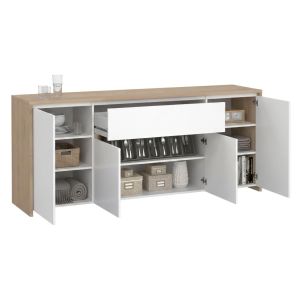 Credenza rovere e bianco lucida 197x48x83h cm 4 ante e 1 cassetto - Basile