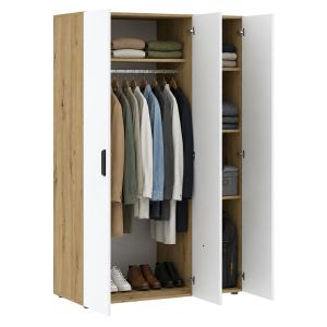 Guardaroba 3 Ante Marrone Rovere Nodi Bianco Appendiabiti 4 Ripiani 111x52 cm, 3 Ante - Pettineo