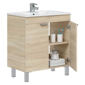 Mobile Sottolavabo Marrone Rovere 2 Ante Apertura Battente 70x45x80h cm, Piedini Alluminio - Cariati