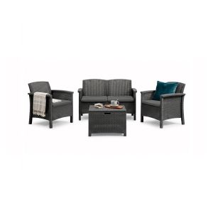 Set Salotto da Esterno Nero Antracite 2 Posti un Tavolino, Tavolo Tavolino Contenitore Made in Italy - Ranica