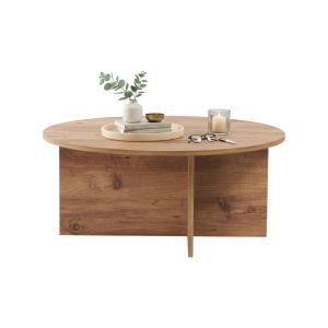 Tavolino da Salotto Marrone Rovere Nodi Forma Rotondo Materiale Piano in Legno Nobilitato 90x90x40h cm, Colore Ripiano Marrone - Simbario