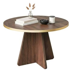 Tavolino soggiorno rotondo oro e noce 60x60x40h cm - Armanda