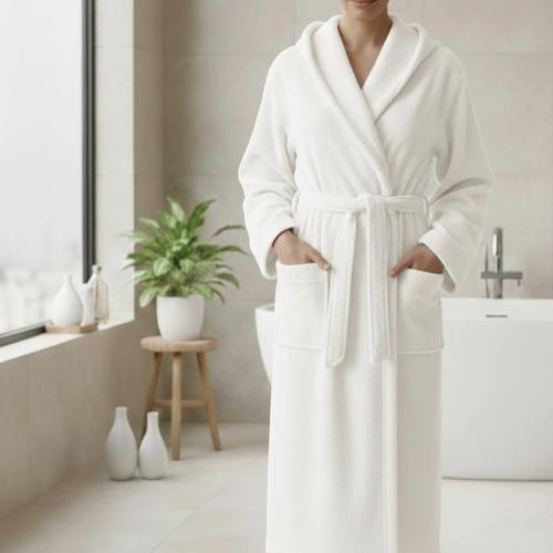 Accappatoio Bianco 100% cotone Con cappuccio , Taglia L - Satotite Luxury