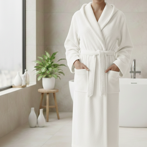 Accappatoio Bianco 100% cotone Con cappuccio, Taglia S - Satofa Luxury